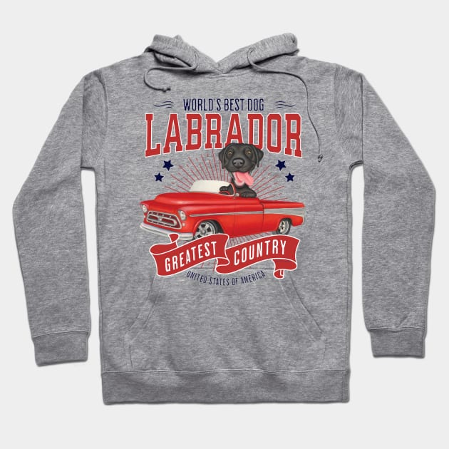 classic truck with red white and blue Black Labrador Retriever in Red Truck Hoodie by Danny Gordon Art